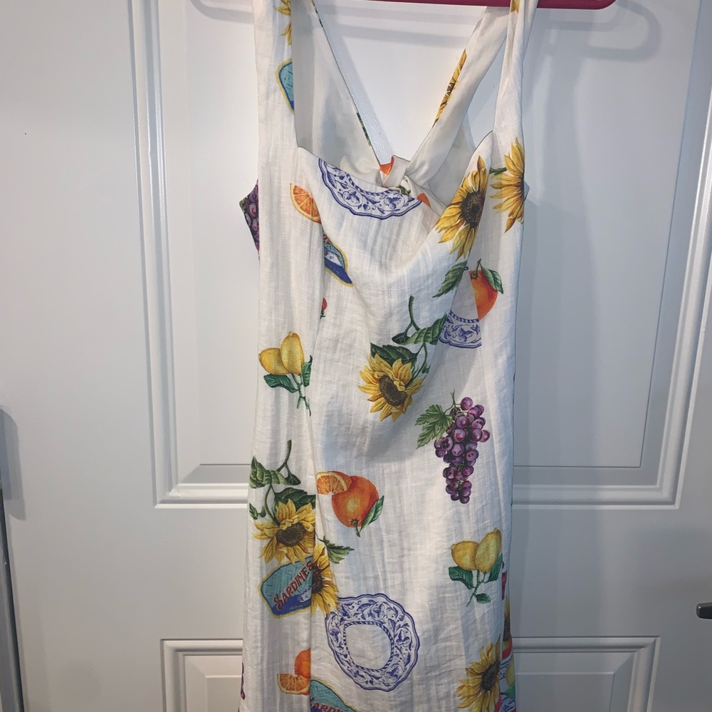 H&M Strapless White Dress with Floral and Fruit Print